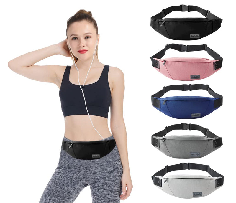 [Australia - AusPower] - Waist Bag for Men Women Waterproof Fanny Pack with Adjustable Strap for Running Walking Traveling (Black) Large-Black(3 Zipper Pockets) 