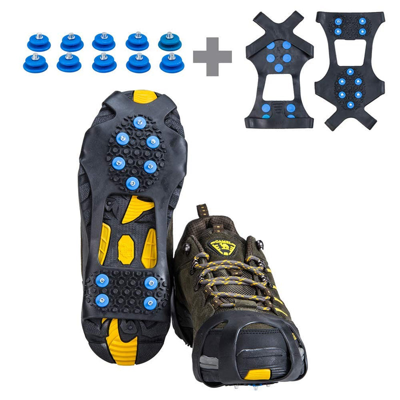 [Australia - AusPower] - willceal Ice Cleats, Ice Grippers Traction Cleats Shoes and Boots Rubber Snow Shoe Spikes Crampons with 10 Steel Studs Cleats Prevent Outdoor Activities from Wrestling Blue Large 