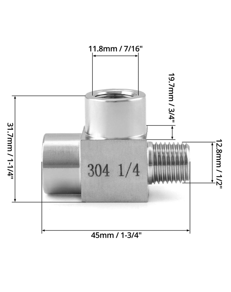 [Australia - AusPower] - QWORK Stainless Steel Pipe Fitting, 1/4" NPT Male x 1/4" NPT Female x 1/4" NPT Female, Male Run Tee, Street tee 1/4 inch Male x Female x Female 