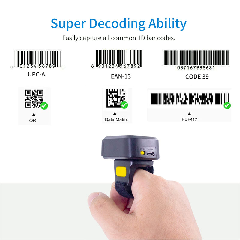 [Australia - AusPower] - Alacrity 2D Wireless Ring Barcode Scanner,Portable Bluetooth Wearable Finger 1D 2D Mini Bar Code Reader Scanner Suppot Screen Scanning with Bluetooth & 2.4GHz Wireless & Wired Connection Scanner 