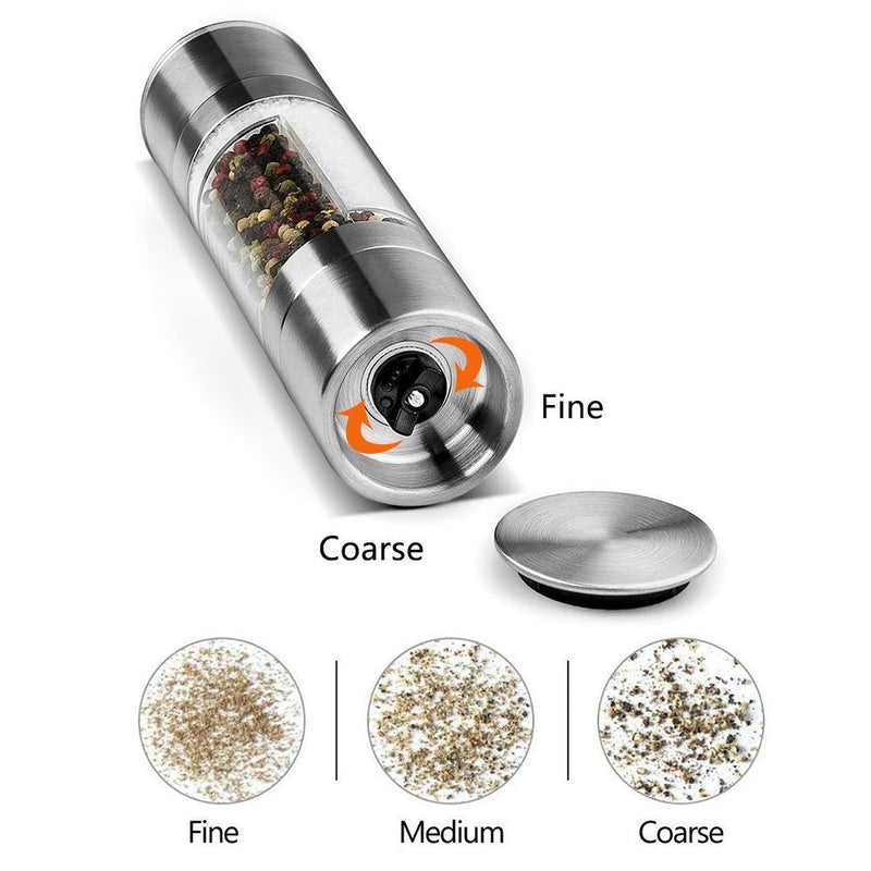 [Australia - AusPower] - Manual Stainless Steel 2 in 1 Salt and Pepper Grinder Dual Hand Spice Mill with Ceramic Core Kitchen Gadget Tool 
