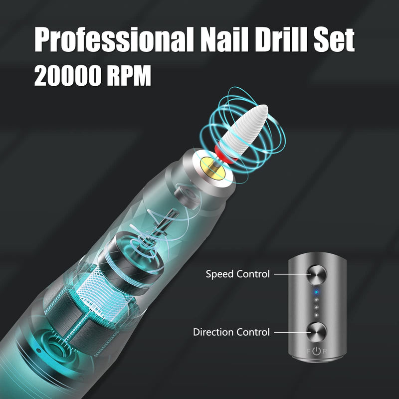 [Australia - AusPower] - Electric Nail Drill Machine Professional,Cordless Electric Nail File for Acrylic Gel Nails,Efile Manicure and Pedicure Kit for Grinding Polishing Trimming(Gray) Gray 