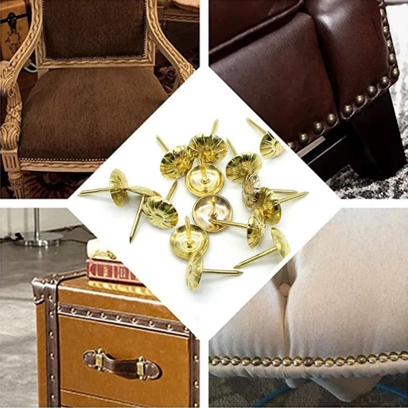 [Australia - AusPower] - 200 Pcs Upholstery Tacks Nails, Furniture Nails for Sofa,Crafts,Decorative Painting, 7/16" Head Diameter (Antique Brass Daisy) (Golden) Gold 