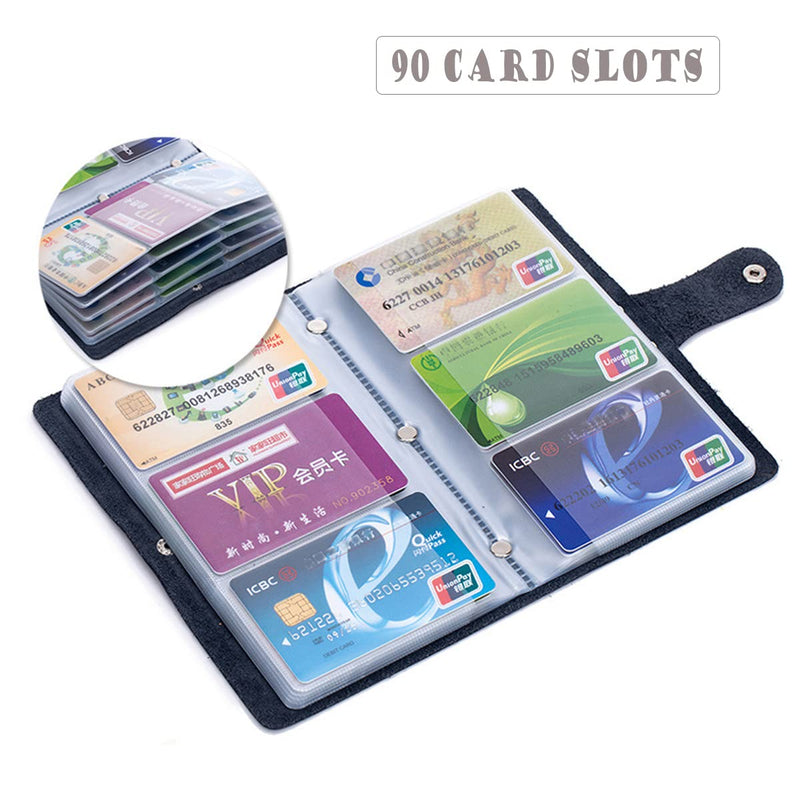 [Australia - AusPower] - Boshiho Leather Credit Card Holder Business ID Card Case Book Style 90 Count Name Card Holder Book (Blue) Blue 