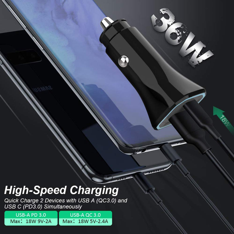 [Australia - AusPower] - Perfine USB C Car Charger Adapter 36W Super Fast Car Charger PD&QC 3.0 Dual Port Compatible for Phone 13/12/11 Pro/Max/XS, Samsung Note 10/S10 with Type C Cord 3.3ft Valentines Day Gifts for Him Men 