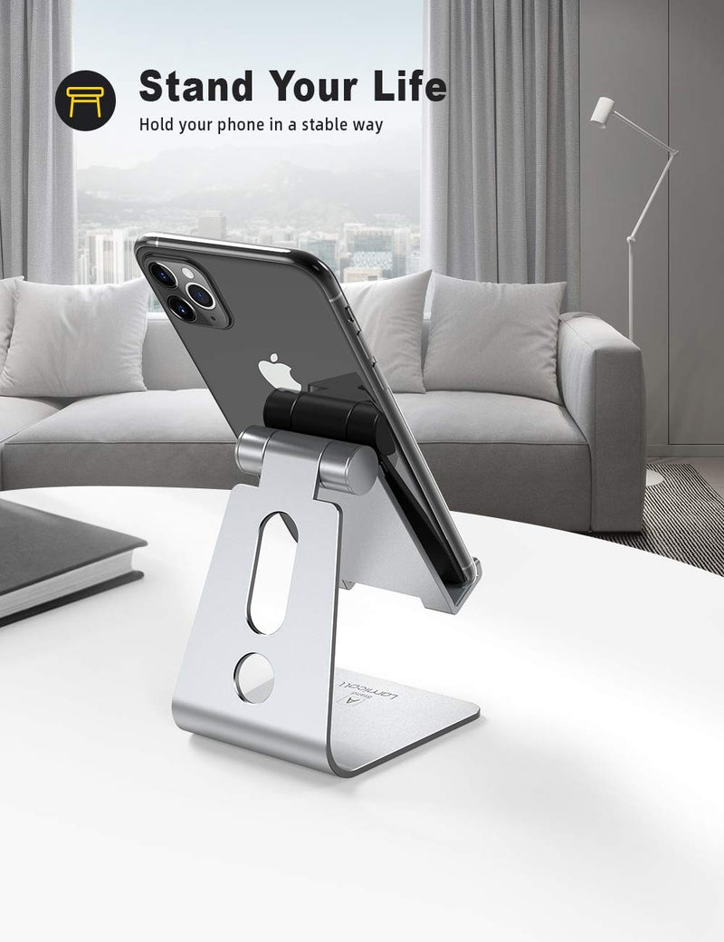 [Australia - AusPower] - Adjustable Cell Phone Stand - Lamicall Phone Desk Holder, Cradle, Dock, Mobile Smartphone Stand, Compatible with Phone 12 Mini 11 Pro Xs Max XR X 8 7 6 Plus SE Charging, Desktop Accessories - Silver 