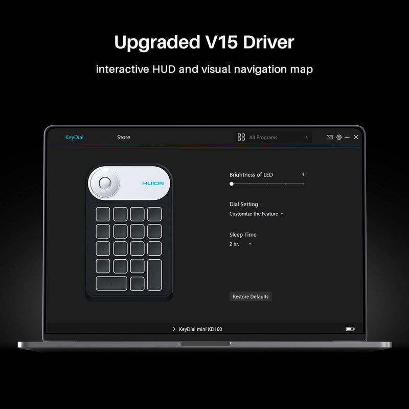 [Australia - AusPower] - HUION Mini KeyDial KD100 Wireless Express Key Remote Control Shortcut Keyboard with Dial 18 Customized Express Keys for Graphics Drawing Tablet, PC, Mac, Laptop, Surface Pro 