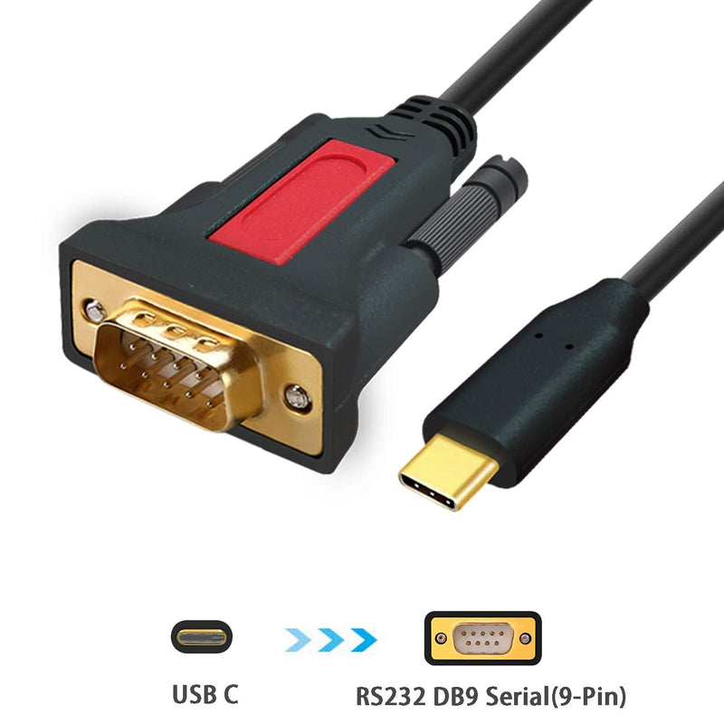 [Australia - AusPower] - ELECABLE USB Type C to RS232 DB9 Serial(9-Pin) Converter Adapter Cable 5ft with a Male to Female Connector, Compatible with MAC OS, Windows, Android, Linux Type C Device (USB C) USB C 
