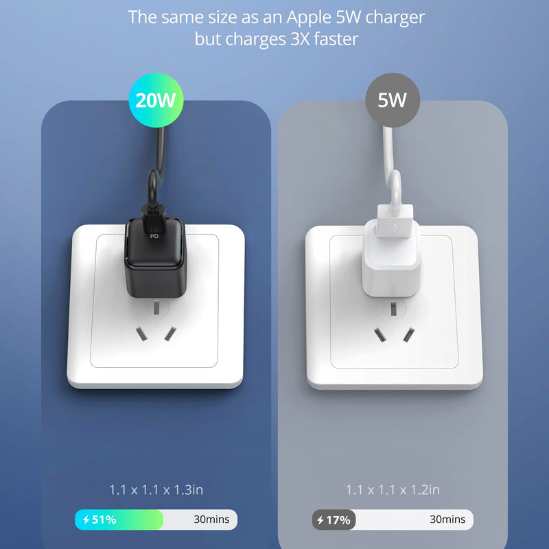 [Australia - AusPower] - 2-Pack 20W USB C Charger Block for iPhone 13 Charger, Type C Wall Charger Adapter Compact with iPhone 13 Pro Max Mini 12 11 iPad Pro Samsung Galaxy S20 Pixel AirPods Black 