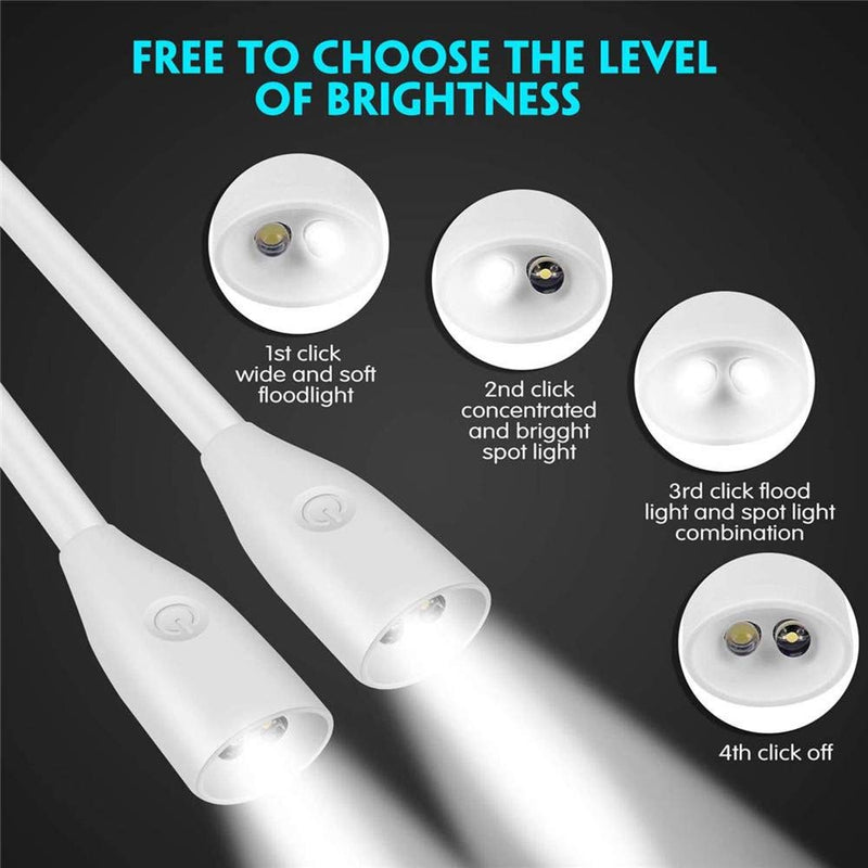 [Australia - AusPower] - QEBIDUM Led Neck Reading Light, Book Light for Reading in Bed, Necklamp Necklight Hands Free Hung USB Rechargeable Flexible Booklight, Night Reading Lamp for Indoor Knitting Outdoor Camping White 