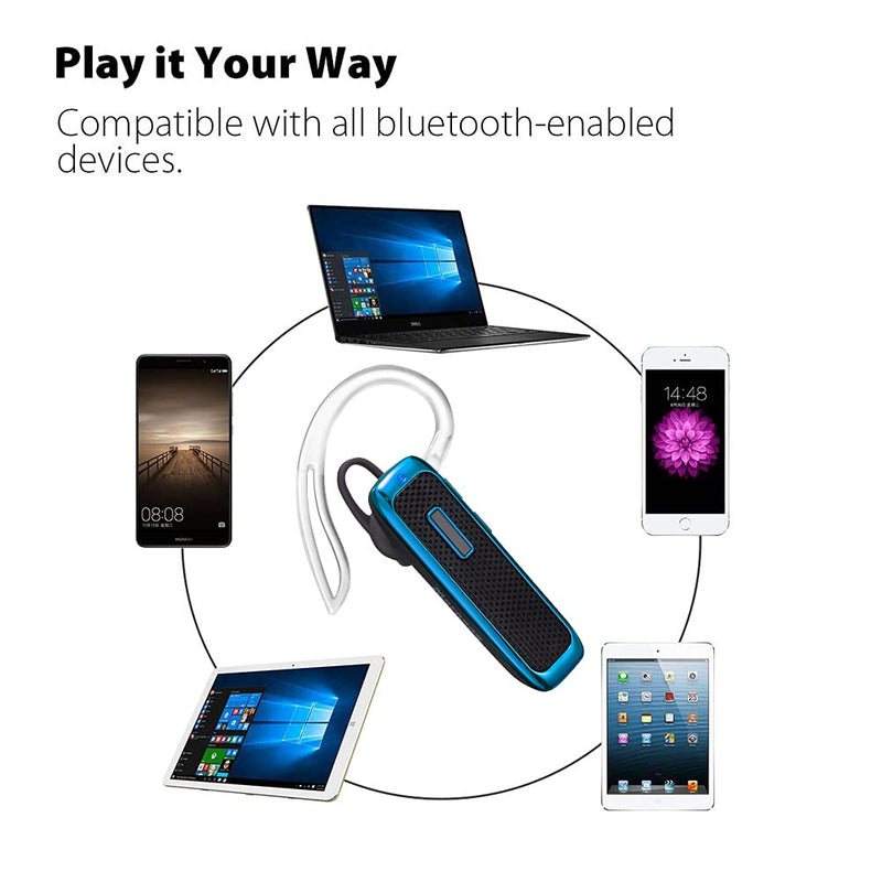 [Australia - AusPower] - Bluetooth Headset, Wireless Bluetooth Earpiece w/ 18 Hours Playtime and Noise Cancelling Mic,Ultralight Earbud Headphone Hands-Free Calls for iPhone Tablet Samsung Android Cell Phones Truck Driver Blue 