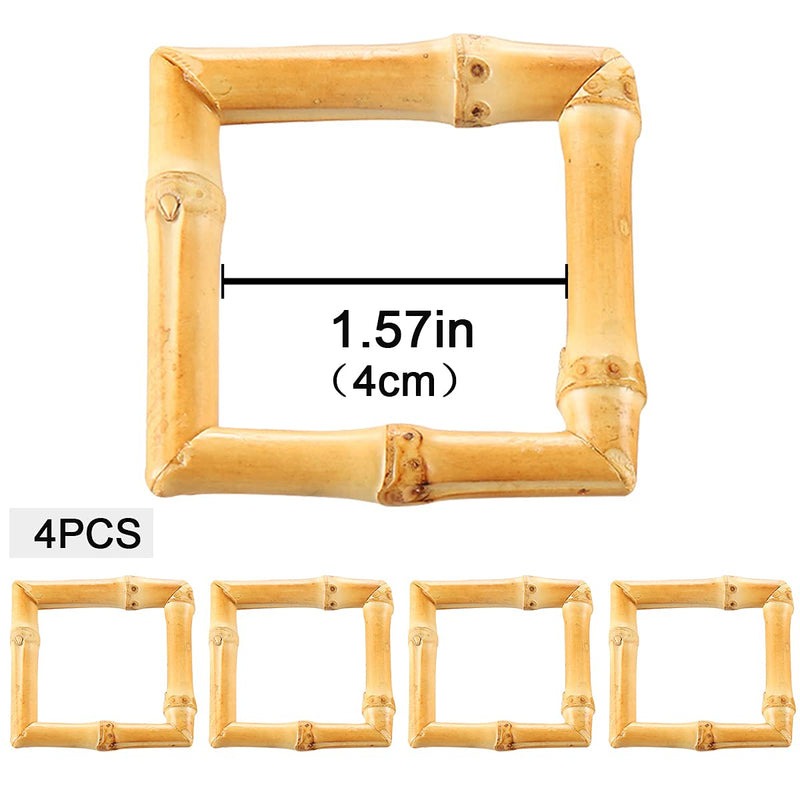 [Australia - AusPower] - LogHog Wood Bamboo Napkin Rings Set of 4, Handmade Rattan Natural Napkin Holder Rings Table Decorations for Wedding, Valentine's, Banquet, Christmas, Birthday, Thanksgiving (Square Square Bamboo 4 pack 