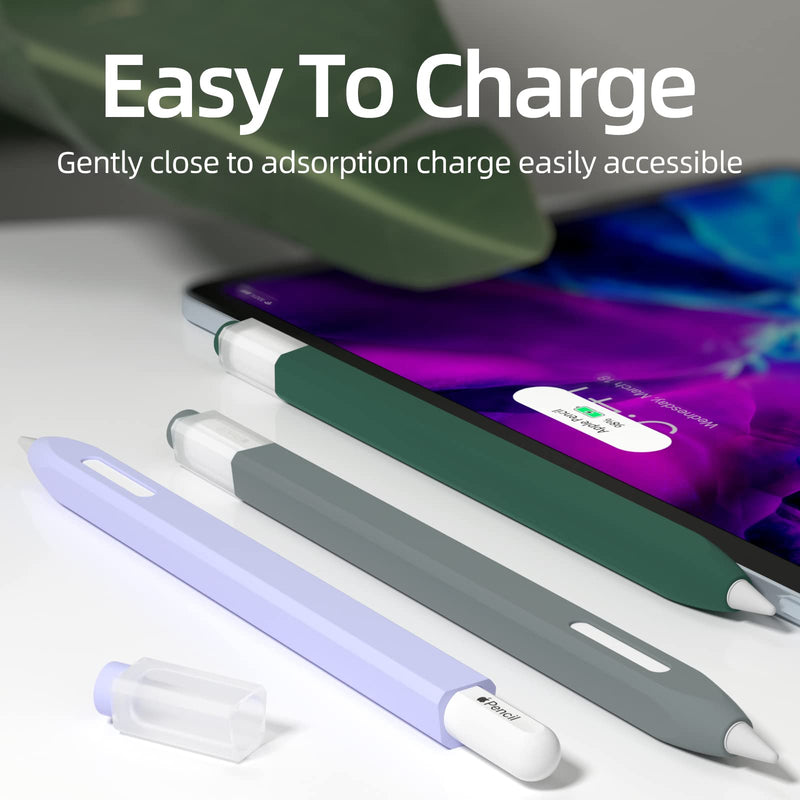 [Australia - AusPower] - JOOSKO [3 Pack] Pencil Case for Apple Pencil 2nd Generation Case, Classic Design, Durable Silicone Case, [with 10 Silicone Tip Cover], for Apple Pencil 2nd Generation. (Gray, Dark Green, Purple) Gray, Dark Green, Purple 