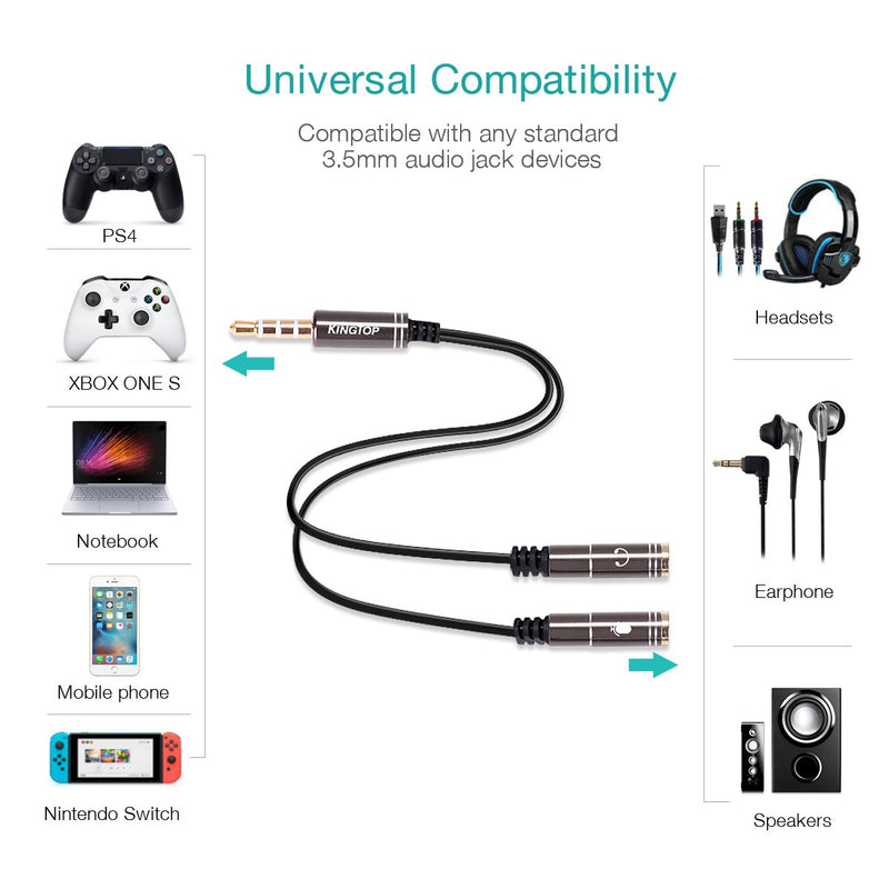[Australia - AusPower] - KINGTOP 2 Pack 3.5mm Combo Audio Adapter Cable for PS4,PS5,Xbox One,Tablet,Mobile Phone,PC Gaming Headsets and New Version Laptop 