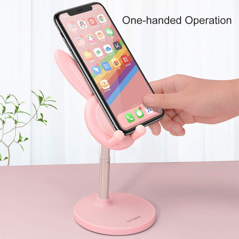 [Australia - AusPower] - Cute Phone Stand, OATSBASF Angle Height Adjustable Cute Bunny Phone Stand for Desk, Kawaii Phone Holder Stand for Desk, Compatible with All Mobile Phones, iPhone, 11 12 13 Pro Max, Switch (Pink) Pink 
