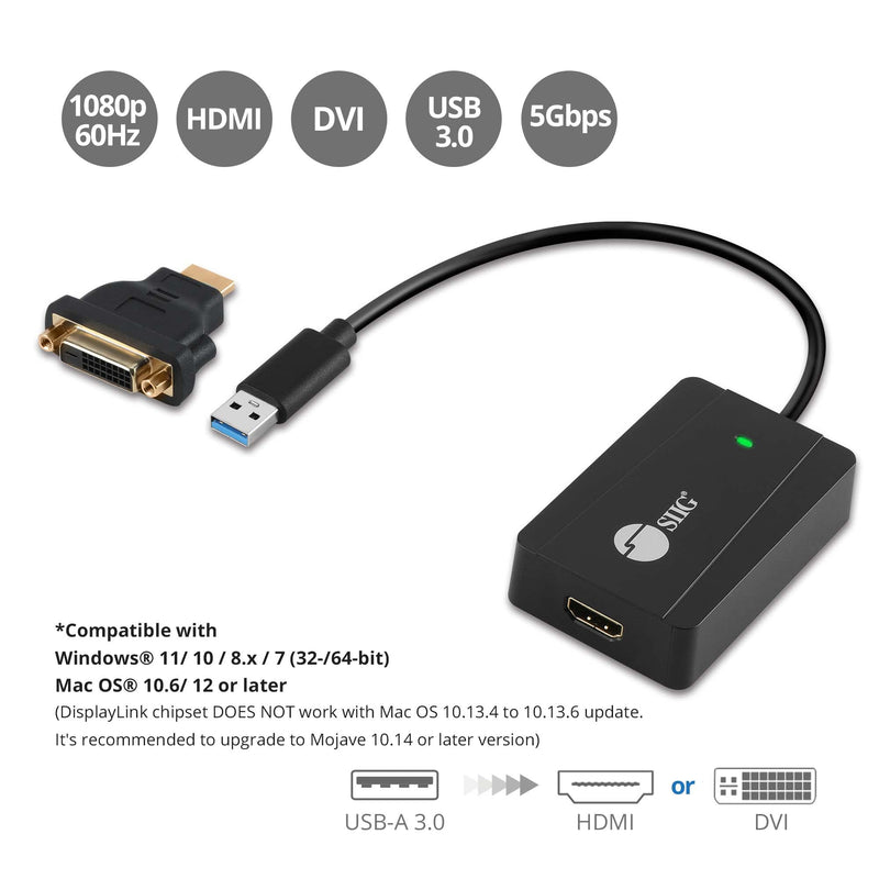 [Australia - AusPower] - SIIG USB to HDMI Adapter, DisplayLink Chipset, USB 3.0 to HDMI 2K 2560x1440 50Hz Video Converter- for Windows and Mac, PC, Laptop, Desktop, Monitor, and TV (JU-H30H11-S1) 