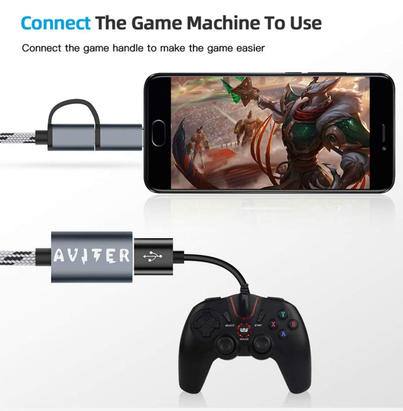 [Australia - AusPower] - AVITER USB C Adapter 2 in 1 Type C & Micro USB Cable to USB 3.0 Adapter - USB Type C & Micro USB to USB Female Adapter OTG for MacBook Pro, MacBook Air, iPad Pro, and More Type-C Devices. 