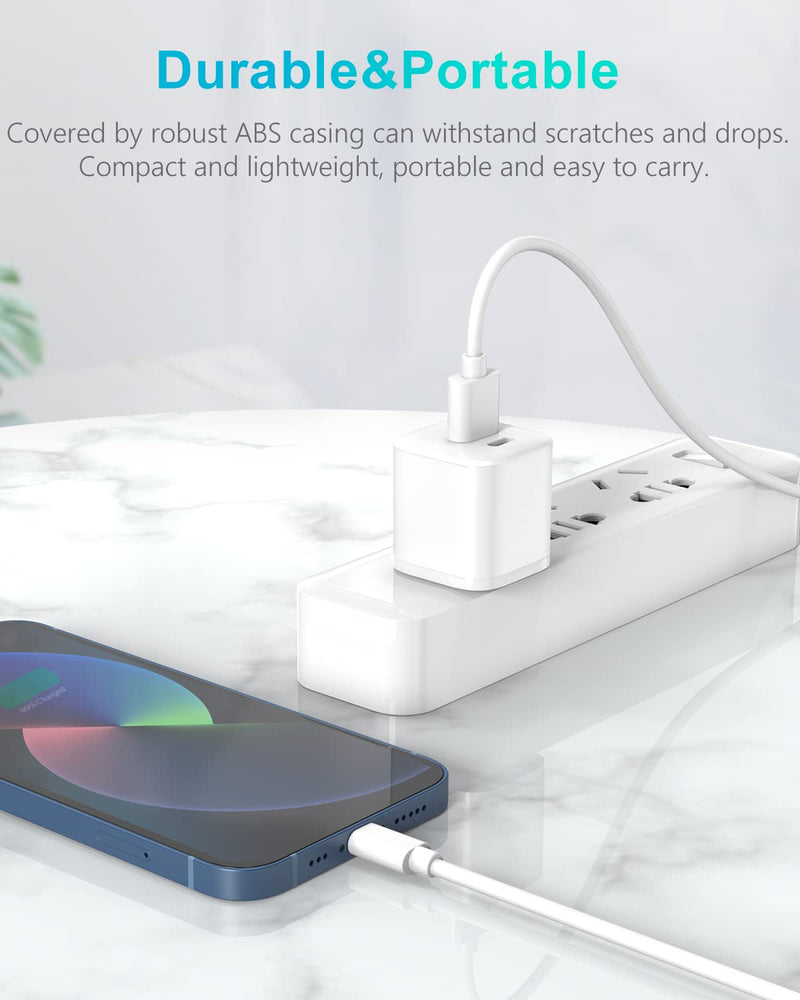 [Australia - AusPower] - iPhone Fast Charger Adapter, 3-Pack 20W Dual Port USB-C & USB-A Wall Charger Adapter for iPhone 13 12 Charging Block Compatible with iPhone 13/13 Mini/13 Pro Max/12/11/XS Max/XS/XR/X, Galaxy, Pixel White 