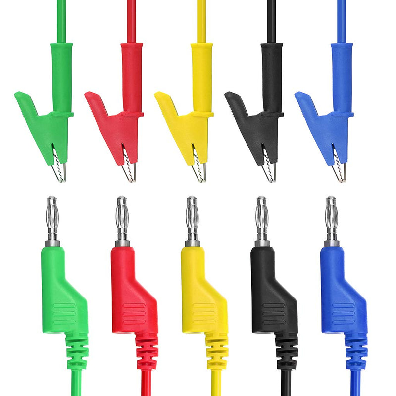 [Australia - AusPower] - Sumnacon Multimeter Banana Plug to Crocodile Alligator Clip Test Probe, 5PCS 4mm Stackable Colorful Silicone Banana Plug to Alligator Clip Test Probe Lead Wire Cable 1M 