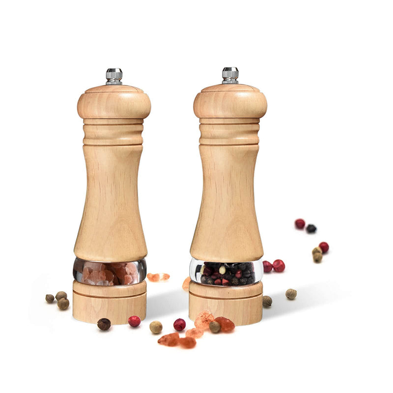 [Australia - AusPower] - 2-Piece Salt and Pepper Grinder Set, Wooden Salt and Pepper Mills with Adjustable Coarseness, Refillable Manual Pepper Mill Grinder for Home Cooks (6.5 inch) 6.5 inch 