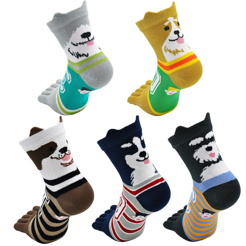 [Australia - AusPower] - Women's Toe Sock Cute Cat Dog Ankle Sock Cotton Athletic Running Five Finger Socks for Girls (5 Pairs) Multicolored 3 6-10 