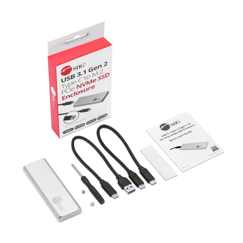 [Australia - AusPower] - SIIG USB C Nvme SSD Portable Enclosure, 10Gbps USB 3.1 Gen 2 to NVMe SSD, M.2 PCIe Nvme SSD Adapter Enclosure - Support Windows/Mac OS (JU-SA0W11-S1) 