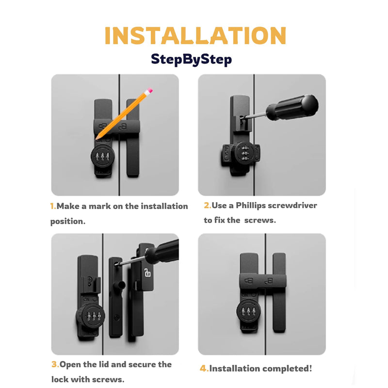 [Australia - AusPower] - 180 Degree Barn Door Lock Latch Fluorescent Secure Your Home Easily Install Keyless Entry Zinc Alloy Matte Black Ideal for Cabinet Door Bathroom 