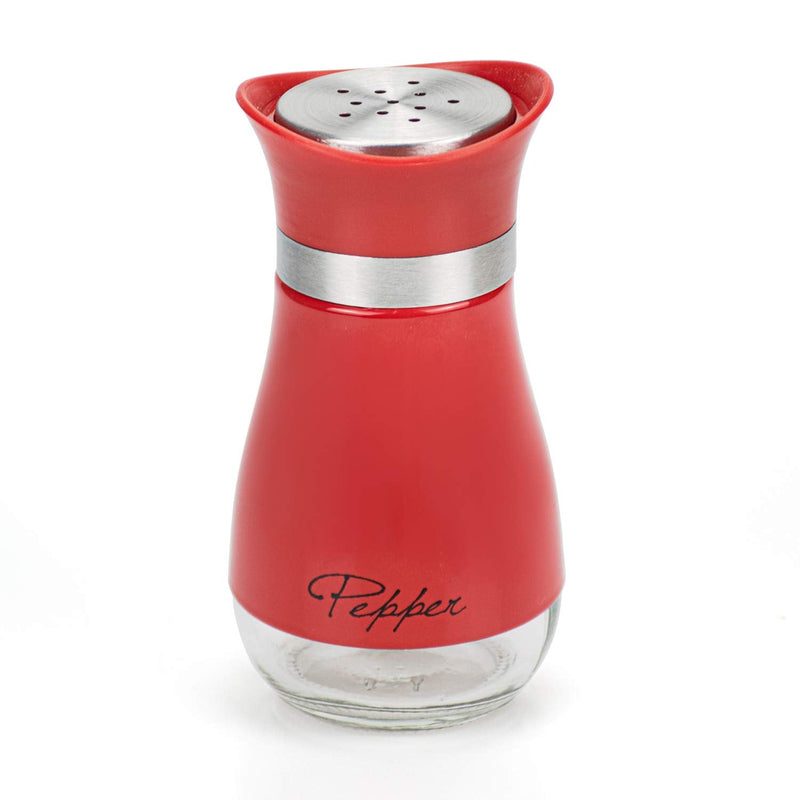 [Australia - AusPower] - Tebery 4 Ounces Red Salt and Pepper Shakers Set, Elegant Stainless Steel with Glass Bottom 