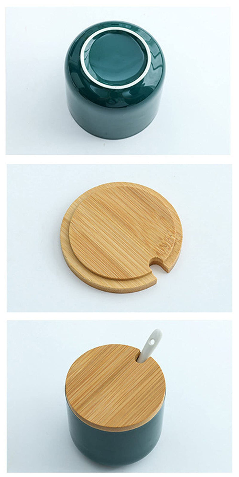 [Australia - AusPower] - RockTrend Simple Pure Color Ceramic Spice Jar Seasoning Box Condiment Pot Sugar Bowl with Bamboo Lid and Spoon Black 