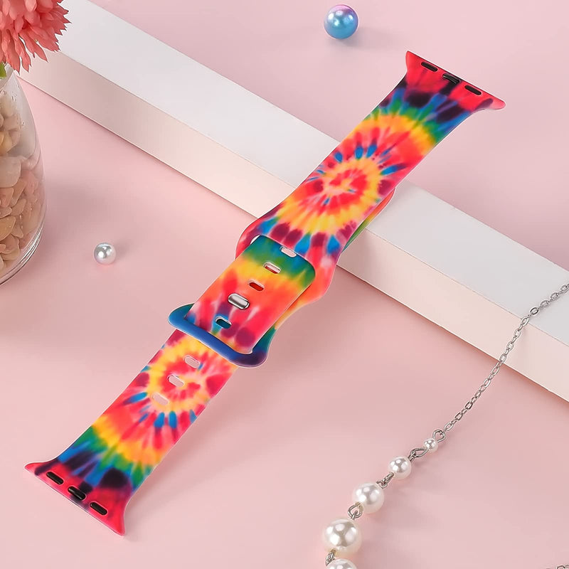 [Australia - AusPower] - BYH Compatible with Apple Watch Band 45mm 44mm 42mm 41mm 40mm 38mm for Women Men Cute Fadeless Floral Soft Silicone Sport Wristband Strap Band for iWatch Series 7 6 5 4 3 2 1 SE Multi Printing Pattern Tie Dye 42mm/44mm/45mm S/M (5.5"-7.5") 