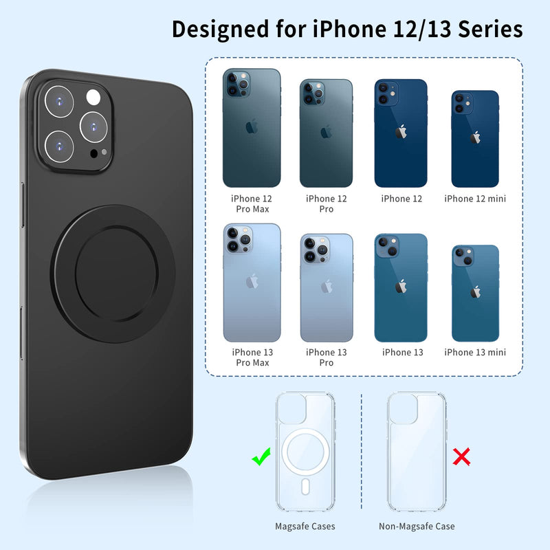 [Australia - AusPower] - SUPERONE Compatible with iPhone 13/iPhone 12 Mag Safe P-Socket Base【Upgraded & Thickened】 Designed for Phone Ring Holder, Phone Grip & DJI OM 4【Grip Not Included】 Black 