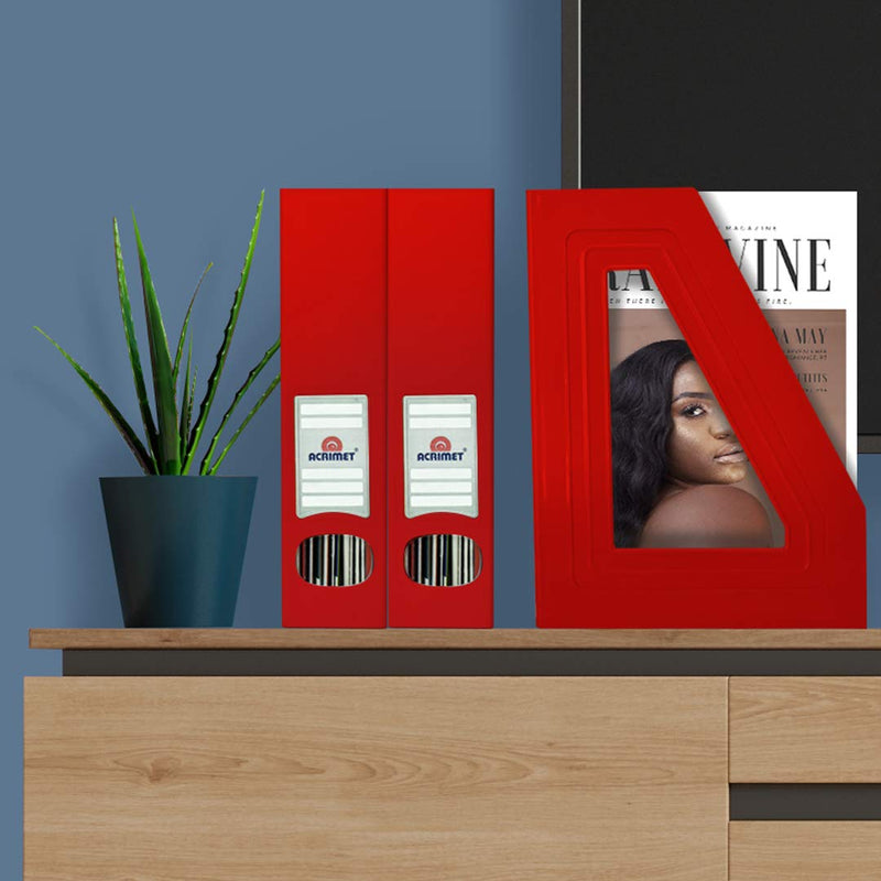 [Australia - AusPower] - Acrimet Magazine File Holder Rack Organizer (Plastic) (Solid Red Color) (2 Pack) 