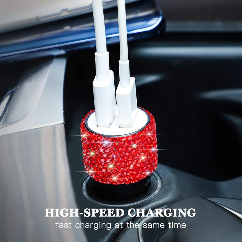 [Australia - AusPower] - Dual USB Car Charger,SAVORI Car Adapter Bling Bling Rhinestones Crystal Car Decorations for Fast Charging Car Decors for iPhone Xs Max X Plus, iPad Pro/Mini, Samsung Red 