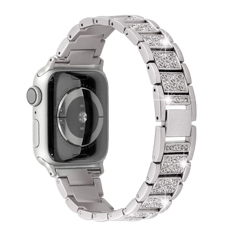 [Australia - AusPower] - Falandi For Bling Apple Watch Band with Case 38mm iWatch Series 6/SE/5/4,Dressy Diamond Rhinestone Jewelry Metal Smart Watch Replacement Bands Accessories Bracelet Adjustable Wristband,Silver 38mm Silver 