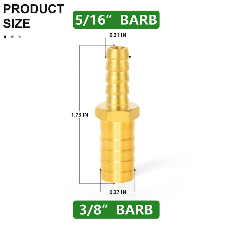 [Australia - AusPower] - TAISHER 2PCS Brass Hose Barb Fittings 3/8 Inch to 5/16 Inch Barb Hose, Reducing Barb Brabed Fitting Splicer Mender Union Air Water Fuel with 4PCS Hose Clamp 3/8" Barb - 5/16" Barb 2 