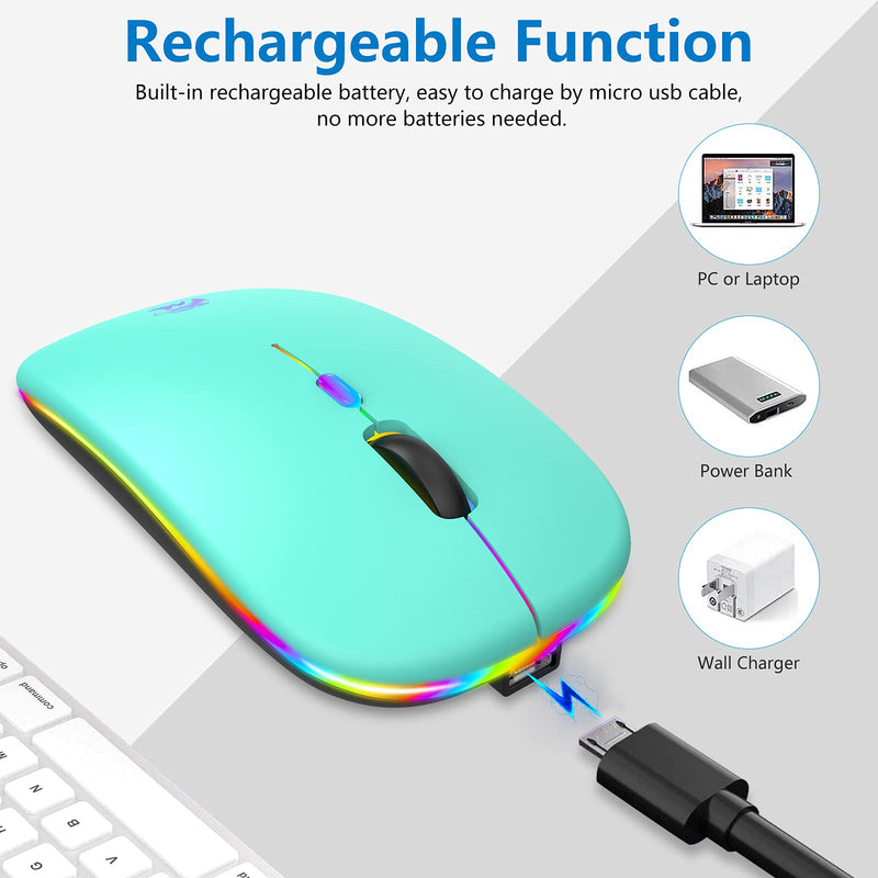 [Australia - AusPower] - Wireless Mouse, Bluetooth Mouse, LED Slim Two Mode(Bluetooth 5.0 and 2.4G Wireless) Rechargeable Led Mouse with USB and Type C Adapter 3 Adjustable DPI for iPad OS 13, MacBook, Laptop, Mac OS Blue 