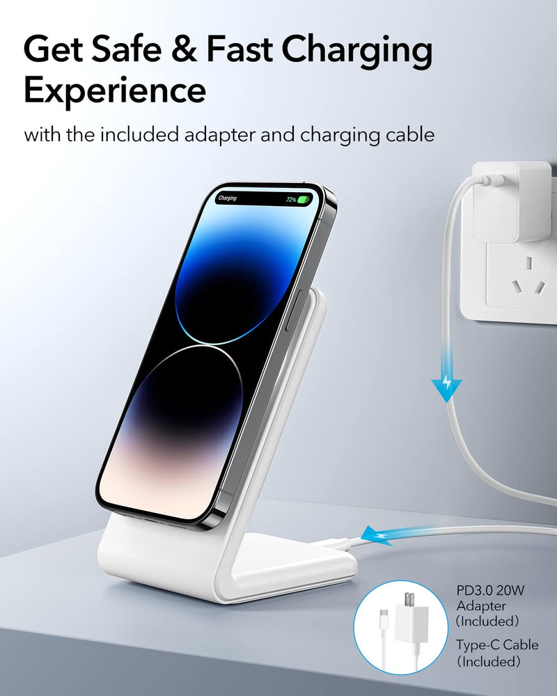 [Australia - AusPower] - Meifigno Magnetic Wireless Charger for iPhone 14/13/12 Series, Fast Charging with PD3.0 20W USB-C Adapter & Charging Cable MagSafe Charger Stand for iPhone 14 13 12 Pro Max Plus Mini, White 