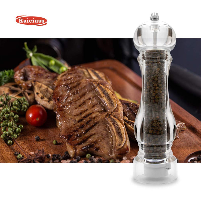[Australia - AusPower] - Kaiciuss Salt Pepper Grinder Mill Arcylic,the Best Peppercorn Grinder with Adjustable Mill-Clear White Box 1 Pack 