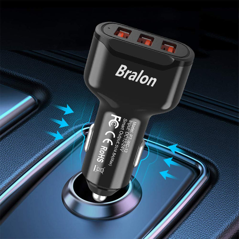 [Australia - AusPower] - USB Car Charger,Bralon 24W/4.8A 3-Port Fast Car Charger Smart Phone Car Charger Compatible with iPhone 11/11 Pro(Max)/XS(Max)/X/8 7 6 S Plus,Galaxy Note S10 S9 S8 S7 S6,iPad,Mp3&More Black-1Pack 