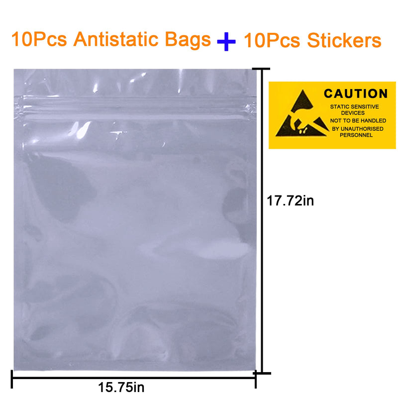[Australia - AusPower] - Extra Large Anti Static Bags 10Pcs15.75x17.72in Resealable Antistatic Shielding ESD Bags with 10Pcs Stickers 10pcs-15.75x17.72in 