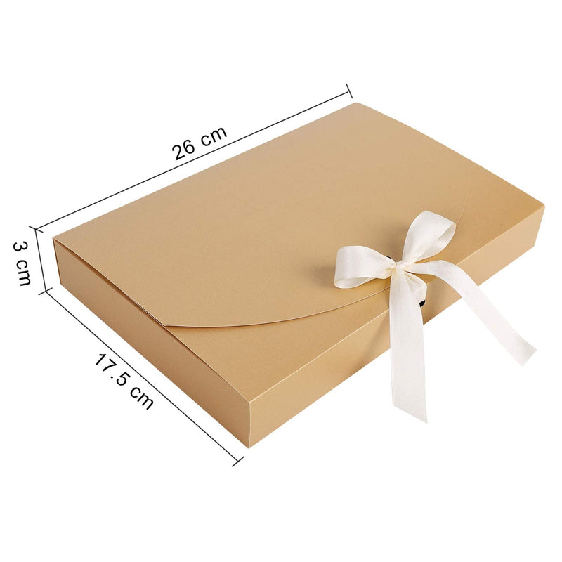 [Australia - AusPower] - 10 Pack Rectangle Presents Box with Ribbon Bowknot Kraft Paper Gift Bag Cardboard Underwear Necklace Shirt Wrapping Box Clothing Scarves Packaging Bag for Wedding Party Baby Shower Valentines Day Gold 1 