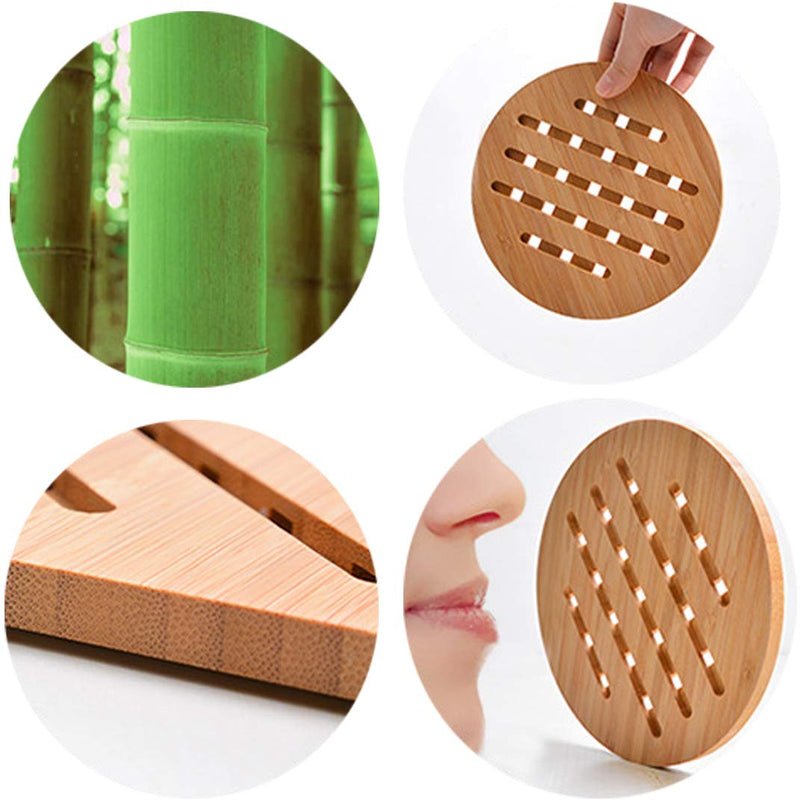 [Australia - AusPower] - Bamboo Trivet Kitchen Bamboo Hot Pads Trivet Natural Bamboo Trivet Mat Set for Hot Dishes/Pot/Bowl/Teapot/Hot Pot Holders 2 square 2 roundness 1 storage rack 