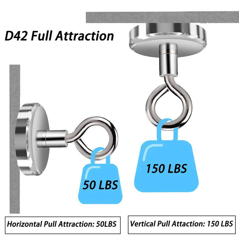 [Australia - AusPower] - EVISWIY 150LBS Magnetic Hooks with 4 Eyebolt Hooks Neodymium Rare Earth Fishing Magnets Heavy Duty Super Strong Powerful Industrial Eyes Ceiling Hooks for Refrigerator Locker Cruise Cabins 4 Pack 