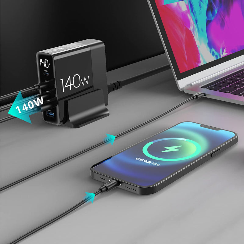 [Australia - AusPower] - 140W USB C Charger, URVNS LED Display 5-Ports PD 100W PPS 45W QC60W Fast Charging GaN Adapter for MacBook Pro/Air, iPad Pro, iPhone 14/13 Series, Galaxy S22/S21, Note 20/10+, Pixel and More 