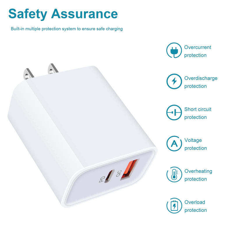 [Australia - AusPower] - USB Type C Charger Block,2Pack 20W Dual Port Wall Charger Plug USBC Box Brick Compatible for Samsung Galaxy S22,A13 5G,S21 FE,Z Flip/Fold 3,A52,S20;iPhone 13 Pro Max/Mini,12,SE,11,XR,8;Pixel 6 Pro,5,4 2Pack-White 