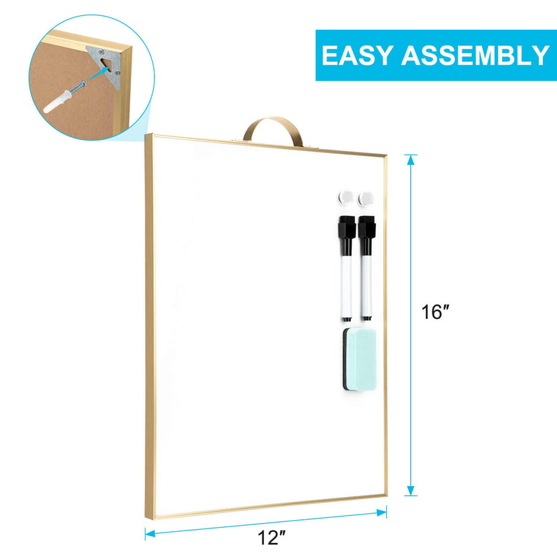 [Australia - AusPower] - Small Dry Erase White Board - 16" X 12" Portable Aluminum Frame Mini Whiteboard with Holder Magnetic Board for Kids to Do List Notepad for Office, Home, Kitchen, School. Gold 