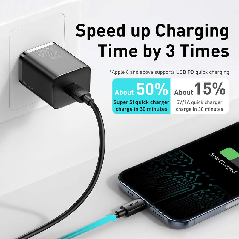 [Australia - AusPower] - 20W USB C Fast Charger Baseus Super SI PD 3.0 Fast Charging Wall Plug Cell Phone Charger Block for iPhone 13/13 Mini/13 Pro/13 Pro Max/12 /XR/XS, Galaxy, iPad Pro Air, AirPods Pro Black 