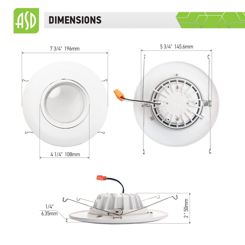 [Australia - AusPower] - ASD LED Recessed Lighting Gimbal 6 Inch - Dimmable - Directional Ceiling Downlight 15W=60W, 1010 Lm, 3000K, CRI 90+ Retrofit Can Light, ETL & Energy Star 3000k (Warm White) 1 Pack 