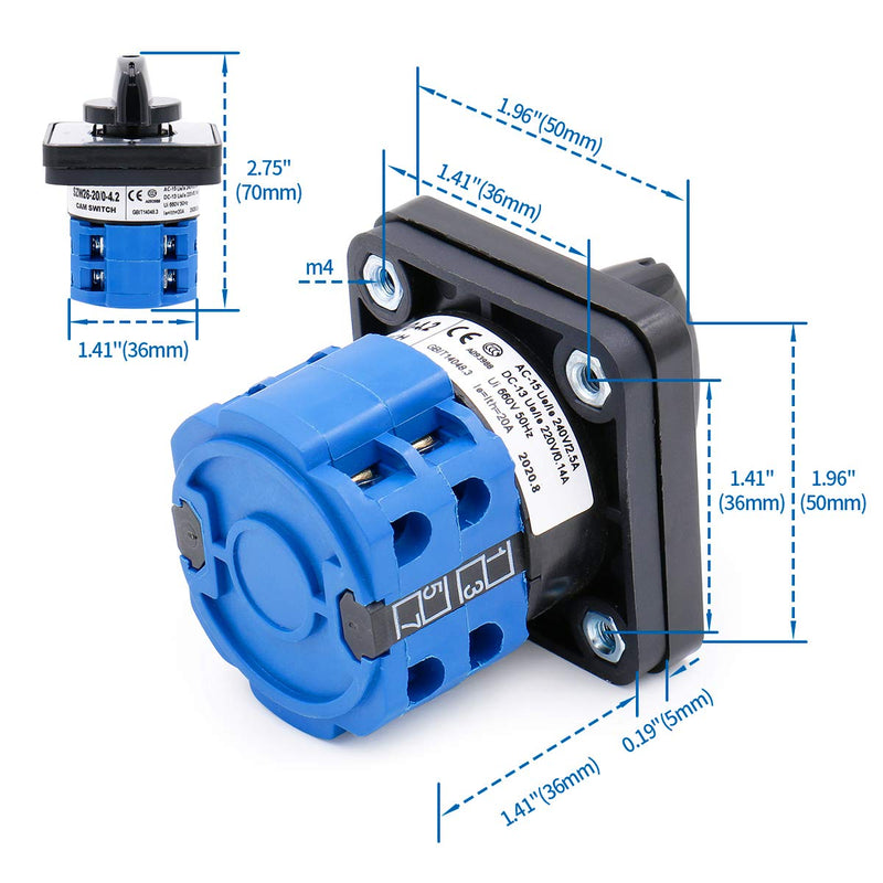 [Australia - AusPower] - Baomain Cam Changeover Switch AC 660V 20A 8 Terminals 5 Position SZW26-20/0-4.2 Mounting Rotary Select Switch 