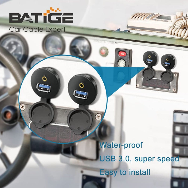 [Australia - AusPower] - BATIGE USB 3.0 & 3.5mm Car Mount Flush Cable 3.5mm + USB3.0 AUX Extension Dash Panel Waterproof Mount Cable for Car Boat and Motorcycle - 3ft 